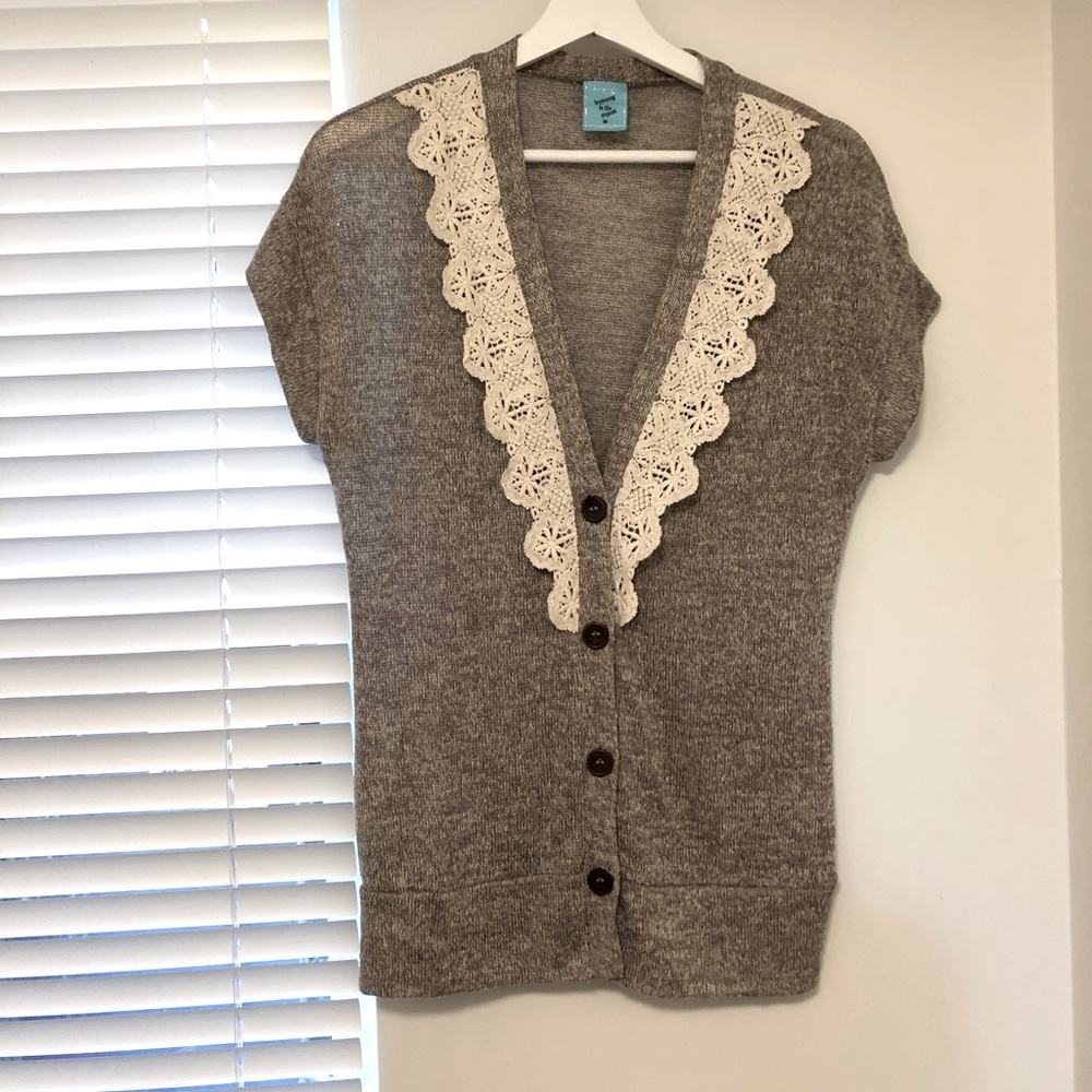 h.i.p Short Sleeve Cardigan W/ Crochet Trim